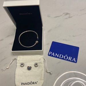 Pandora Bracelet, charms & $50.00 CAD Gift card
